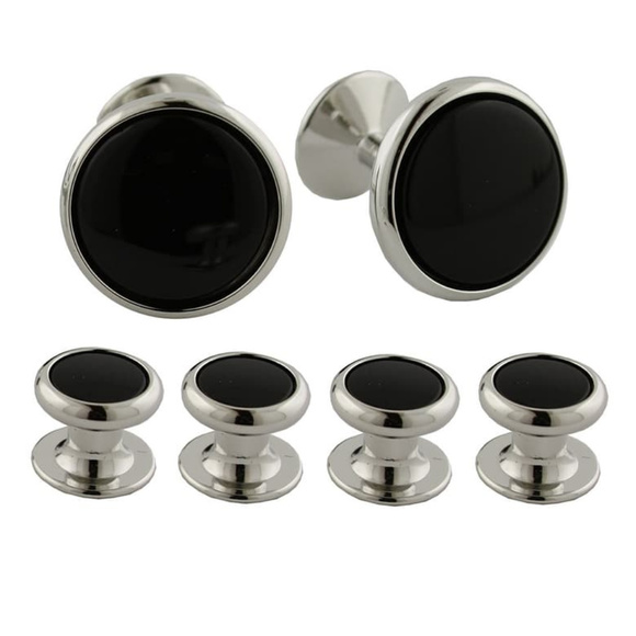 DAVID DONAHUE CUFF LINKS AND STUD SET SILVER BLACK ONYX NWT - Picture 9 of 9